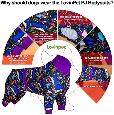 Пижами LovinPet Large Big Dog - Послеоперационная пижами за кучета от големи породи, Светоотражающая ивица, Лек Дишащ Еластичен трикотаж, Тъмно сиво Дълбоководно принт, Пижа?