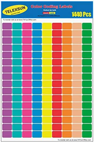1440 Бр Правоъгълни етикети с цветови кодове 1/2 x 3/4, 9 Правоъгълни етикети ярки Неонови цветове 0,5 x 0,75 инча, 8 листа
