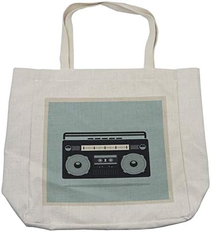 Пазарска чанта Ambesonne в стил хип-хоп, Класически образ Бумбокса 1980-те години на каракулевом ретро-фона в Ностальгическом