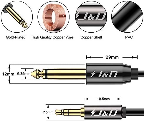 Кабел J & D от 6,35 мм (1/4 инча) TS до 3,5 мм (1/8 инча) TRS, позлатени съединители от 1/4 инча до 3,5 мм (1/8 инча) Штекерный