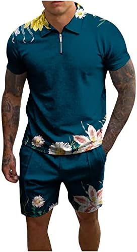 Мъжки Ежедневни Риза Поло с къс ръкав и къси Панталони, Комплекти от две части С Флорални Принтом, Летни Дрехи