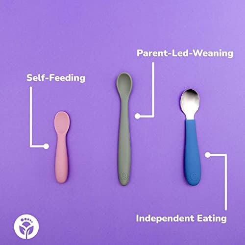 Детски лъжици WeeSprout, Укороченная дължина за самостоятелно хранене, Мека детска посуда от хранително-силикон за деца