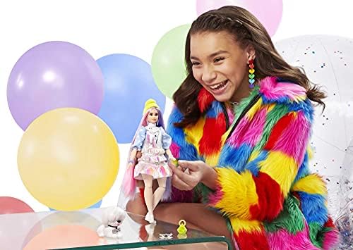 Допълнителна кукла Барби и аксесоари, с Трептене изглед, Фантазийными Розово-Лилави коси и Неоново Шапочкой с Кученце