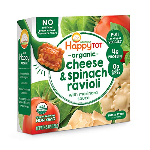 Купа Happy Детенце Organics Love My Veggies, Равиоли от сирене и спанак със сос Маринара, пакетче по 4,5 унции (опаковка от 8 броя) опаковка може да се различава