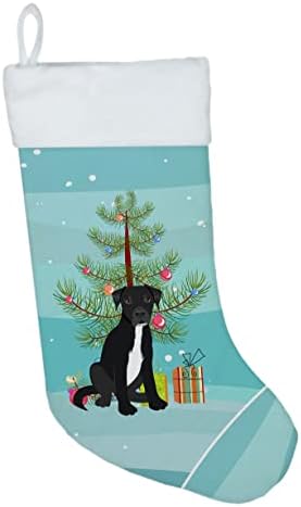 Carolin's Treasures WDK3097CS Питбул, Черно 1 Коледен Чорапи, чорапи за висящи пред камината, Коледен Сезон декорация