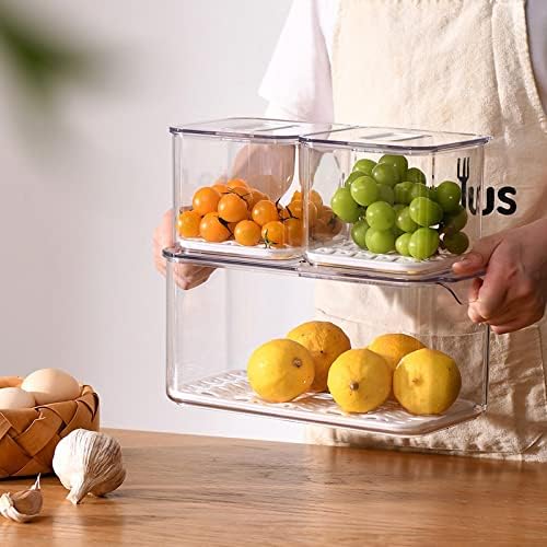 Просторен кутия за съхранение в хладилник, 3 бр. кутия за съхранение на пресни плодове и зеленчуци, прозрачен