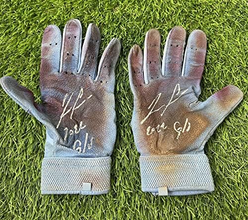 Роналд Acuna - младши . Използваните ръкавици за отбивания игри Atlanta Braves Син 2022 USA SM Auth - Използваните