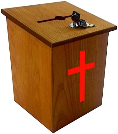 Дървена Кутия за събиране на дарения за Църквата, Благотворителна Кутия за Дарения със стикер на Червения Кръст,