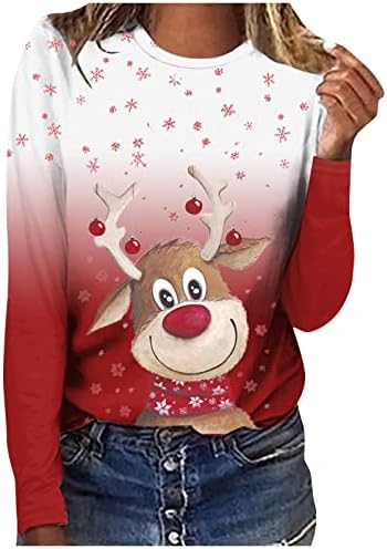 Гринч Hoody За Жени Ретро Коледен Елен Графична Тениска Случайни Пуловер С Дълъг Ръкав И Кръгло Деколте Върховете