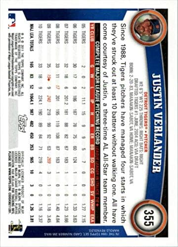2011 Бейзболна картичка Topps 355a Джъстин Верлендера Детройт Тайгърс MLB NM-MT