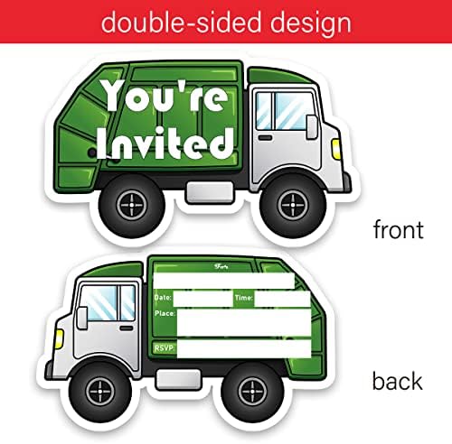 Боклукчийски камион Парти по случай рождения Ден на Зелени боклукчийски камион под формата на Използваеми Покани Детски душ или Покани Картички на парти по случай