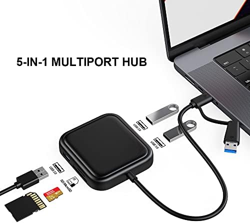 Qwiizlab 5-в-1 USB-C hub, четец на карти за SD/Micro USB-A 5 Gbit/s, USB 3.0 Удължител за MacBook, Mac Mini, Mac Pro, iMac,