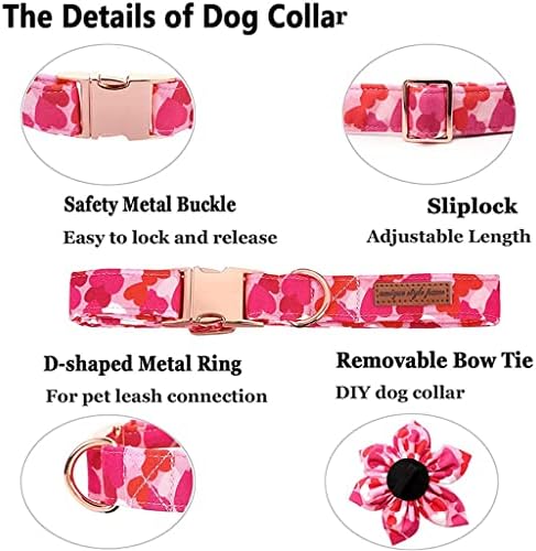 HFDGDFK Нашийник за кучета с Розово Сърце за Св. Валентин с папийонка, Цветен Нашийник за Голямо, Средно и Малко Куче (Цвят: