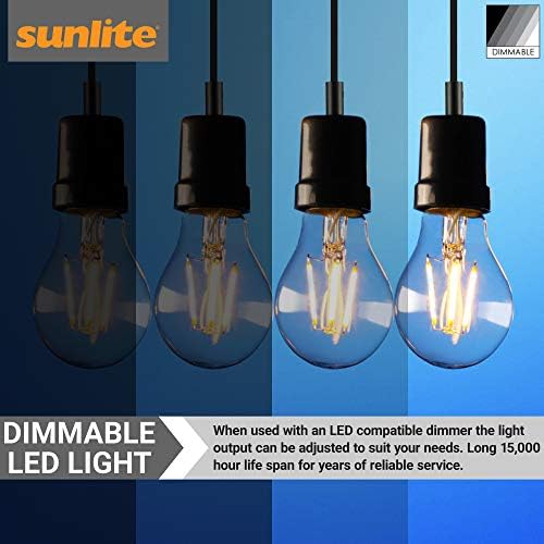 Led лампа Sunlite 41081 Edison A19, 6 W (еквивалент на 40 Вата), 600 Лумена, Средна база E26, с регулируема яркост,