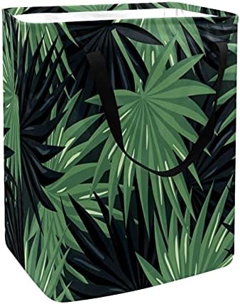 Кошница за дрехи Kapotofu с дръжка, на Зелен Фон от Тропическа Палмети, Сгъваема Голяма Памучен Кошница за съхранение