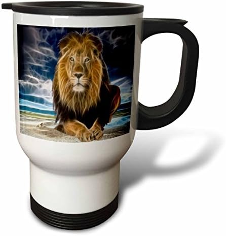 3D Чаша за пътуване Кралят на джунглата, Страхотен лъв в прерията с цифрови ефекти от неръждаема стомана, 14 грама,