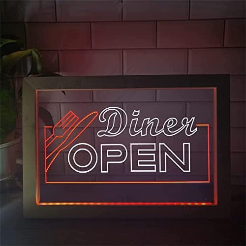 Открито led неонова реклама DVTEL Вечеря, Декорация на ресторанта, USB-Ночники, Неонови Лампи, с Дървена рамка, Стенни