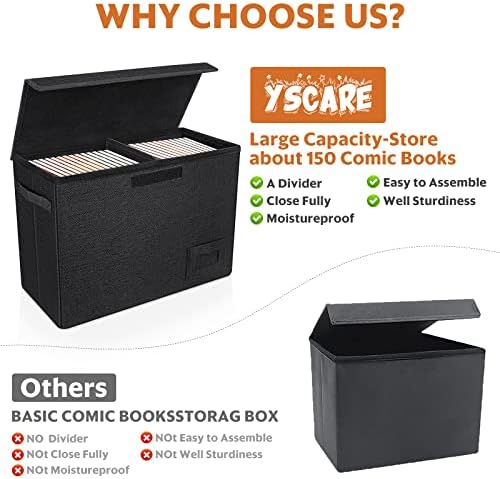 YSCare За съхранение на комикси в 4 опаковки, Сгъваем Калъф за комикси с разделители и дръжки за носене, Кутия