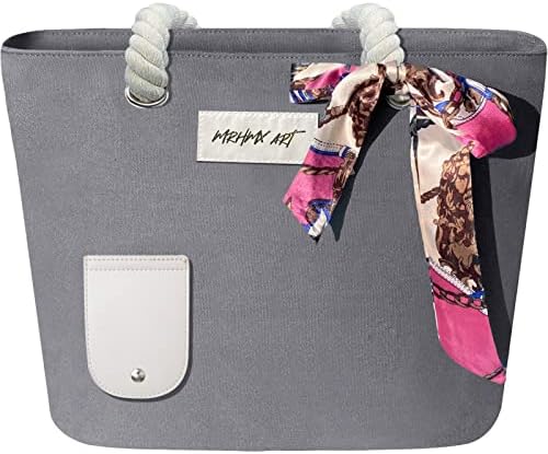 Плажна чанта Azypvov от платно, Голяма чанта за Пикник, Подарък за жени! Страхотна чанта за обяд на открито.(Сива ивица)