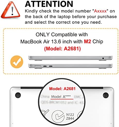 Калъф iDonzon за MacBook Air 13.6 инча M2 A2681 Освобождаването на 2022 година, Матово Черно с 3D ефект, прозрачен Твърд