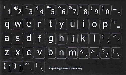 Английска-американска голяма буква (малки букви) Матови Етикети Black Backgroubd за Лаптопи, Клавиатури настолни