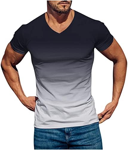 VALSEEL/ Мъжки t-shirt, Всекидневни Пуловер с V-образно деколте и Градиентным Цветен Принтом, Летни Тениски за