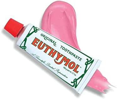 [Euthymol] Натурална формула без флуор / Силен ментов аромат за свеж дъх, 3,7 унции | Класическа Розова паста за зъби за свеж