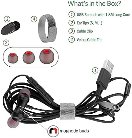 DUNGZDUZ USB Слушалки-втулки за компютър, Неподатливостта ушите с микрофони, USB-DAC и кабел с дължина 1,8 м, универсално съвместими
