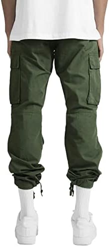 DOUHEN Мъжки Панталон Cargo Панталони, Цветни Панталони Карго Тъкани Мъжки Скута Шапки Въже За Краката Плътен Джоба