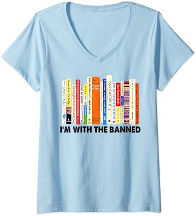 Женска тениска с V-Образно деколте Аз съм със Забранени, Забранена книга, Четене, Библиотекар,Книжен
