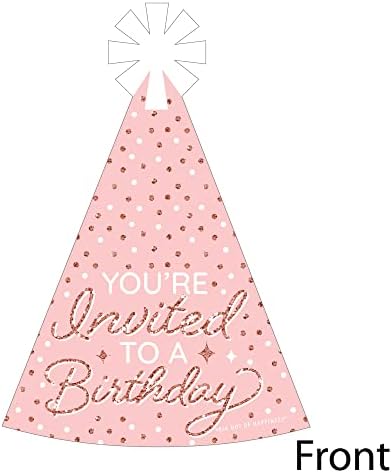 Голяма точка щастие Розов Цвят от розово злато под формата на Използваеми Покани за рожден Ден - Покани картички на парти рожден Ден в пликове - Комплект от 12