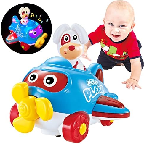 Детски играчки за деца от 1 година, Bump & Go Детски играчки 12-18 Месеца Самолет Музикални Играчки, музикални Подсветка