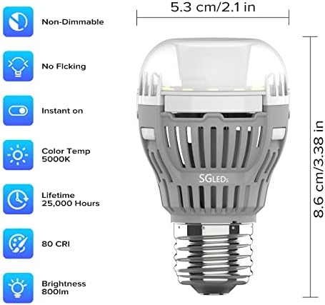 SGLEDs 4 Опаковки led лампи A19 Мощност 60 W, Еквивалент на 8 W 5000 К, Дневен Бял E26, Цокъл Без регулиране на яркост,