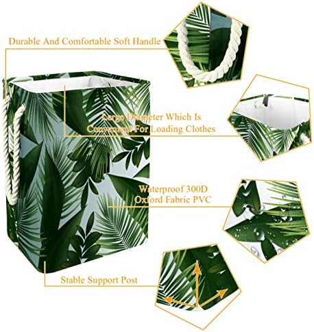 Кошница за дрехи MAPOLO Растение с Екзотични Зелени листа, Сгъваема Кошница за съхранение на бельо с Дръжки, Подвижни