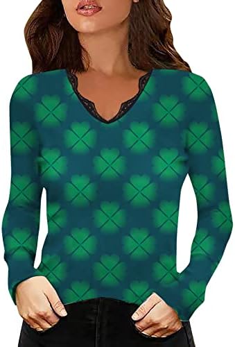 Дамски блузи на Деня на Св. Патрик, блузи с принтом детелина, ежедневни свободни пуловер с кръгло деколте и дълъг