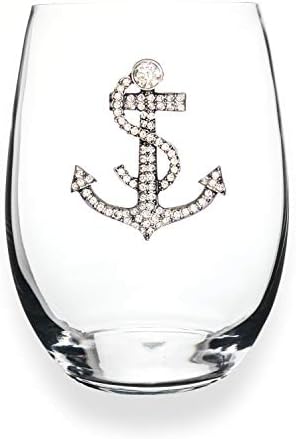Чаша за вино, без крака THE QUEENS'JEWELS Anchor, украсени със скъпоценни камъни, 21 унция. - Уникален подарък