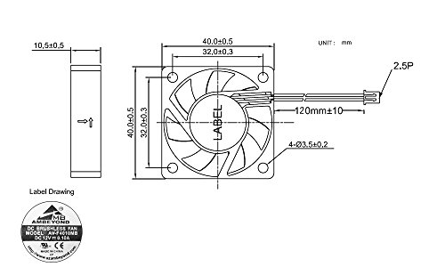 40x40x10 мм 4010 DC 12 0.1 A Бесщеточный Вентилатор за Охлаждане на 3D принтер с Ниско Напрежение 2pin AV-F4010MB UL,