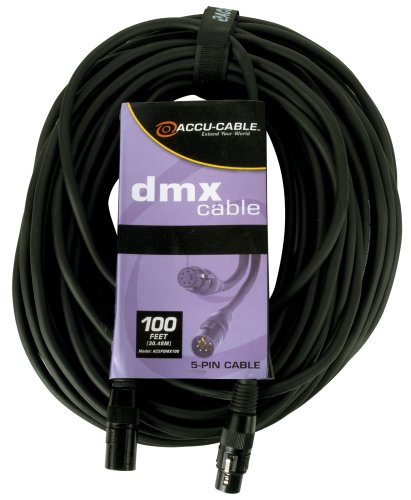 ADJ Products AC5PDMX100 100 Фута, 5-ПИНОВ DMX кабел, Черен кабел AC5PDMX50 DMX кабел за осветяване на сцена, 5-пинов