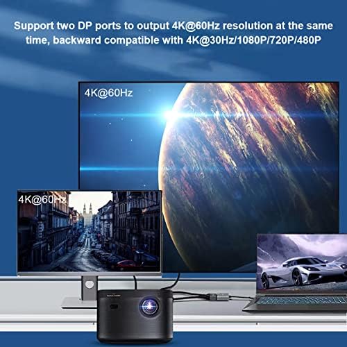 WJESOG Displayport-двоен сплитер Displayport с двойна резолюция 4K @ 60Hz, DP-2 Displayport Хъб Подкрепа многопотоковой пренос