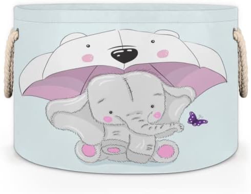 Сладки мультяшные кошници с изображение на слон, с Големи Кръгли Кошници за съхранение, Кошница за дрехи с Дръжки,