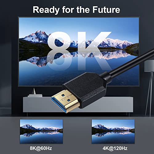 Кабел версия MysRuida 1ft 8K HDMI 2.1, кабел и адаптер за HDMI 8k Male-HDMI 8k Мъж с прав ъгъл 90 градуса, тънък
