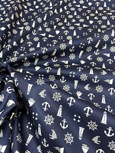 Морско син полиран памучен плат 44 с котва фар