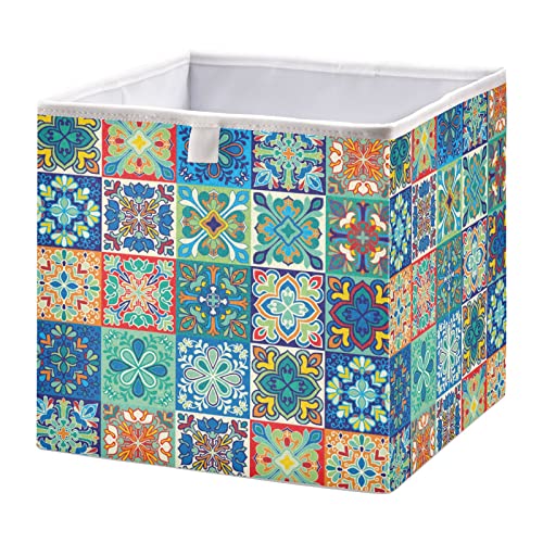Tiled Pattern Лисабон Цветен Куб Кутия за съхранение, Сгъваеми кутии за съхранение, Водоустойчив кош за играчки, органайзер за