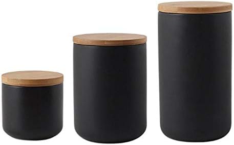 Керамични банка YYW с капак, Комплект кухненски съдове с Херметични бамбук капак, е Черно-Бяла Кутия за съхранение