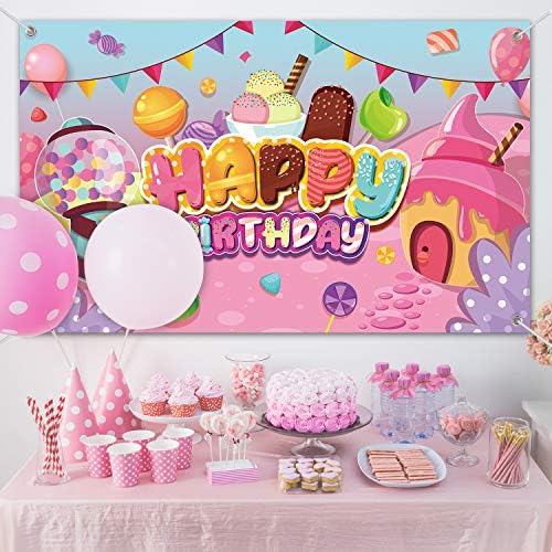 Candyland Украса за Парти в чест на рождения Ден на Понички, Сладолед Банер на рождения Ден на Фона на Голяма Сладък