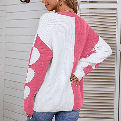 Пуловер Oplxuo за Жени, Всекидневни Пуловер с Кръгло Деколте и Дълги Ръкави във формата на Сърце, Пуловер с Цветен Блок, Пуловери,