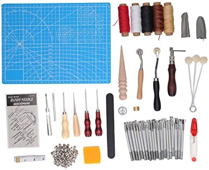 Кожени Ръчни Инструменти, Инструменти за обработка на кожа и Консумативи с Чанта за Съхранение на Изделия от Кожа
