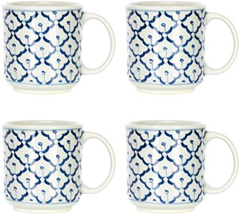 Гигантски Кръгли бяло-сините порцеланови чаши за Кафе с обем 8 грама, Комплект от 4