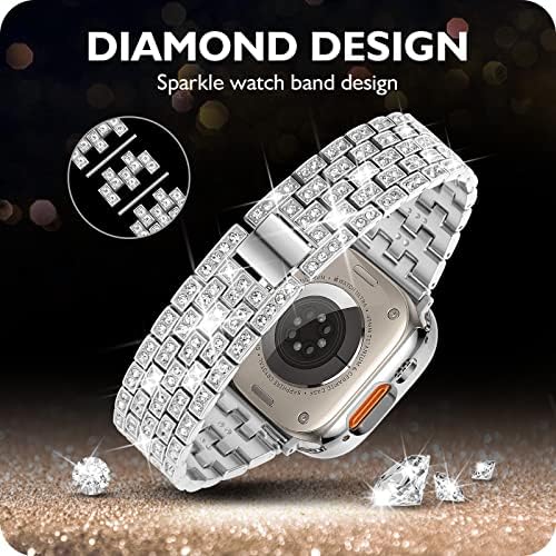 DABAOZA Съвместим каишка за Apple Watch 38 мм 40 мм 41 мм 42 мм 44 мм 45 мм, серия 8 7 6/SE 5 4 3 2 1, калъф с диаманти