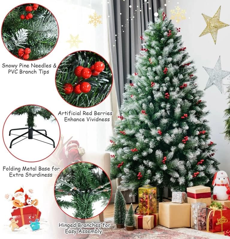 JAHH 6-подножието Неосвещенная Навесная Изкуствена Коледна елха С Заснеженными Върховете и Червени Плодове